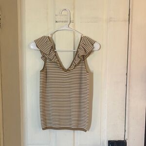 Madewell Tan and White Striped Knit Top